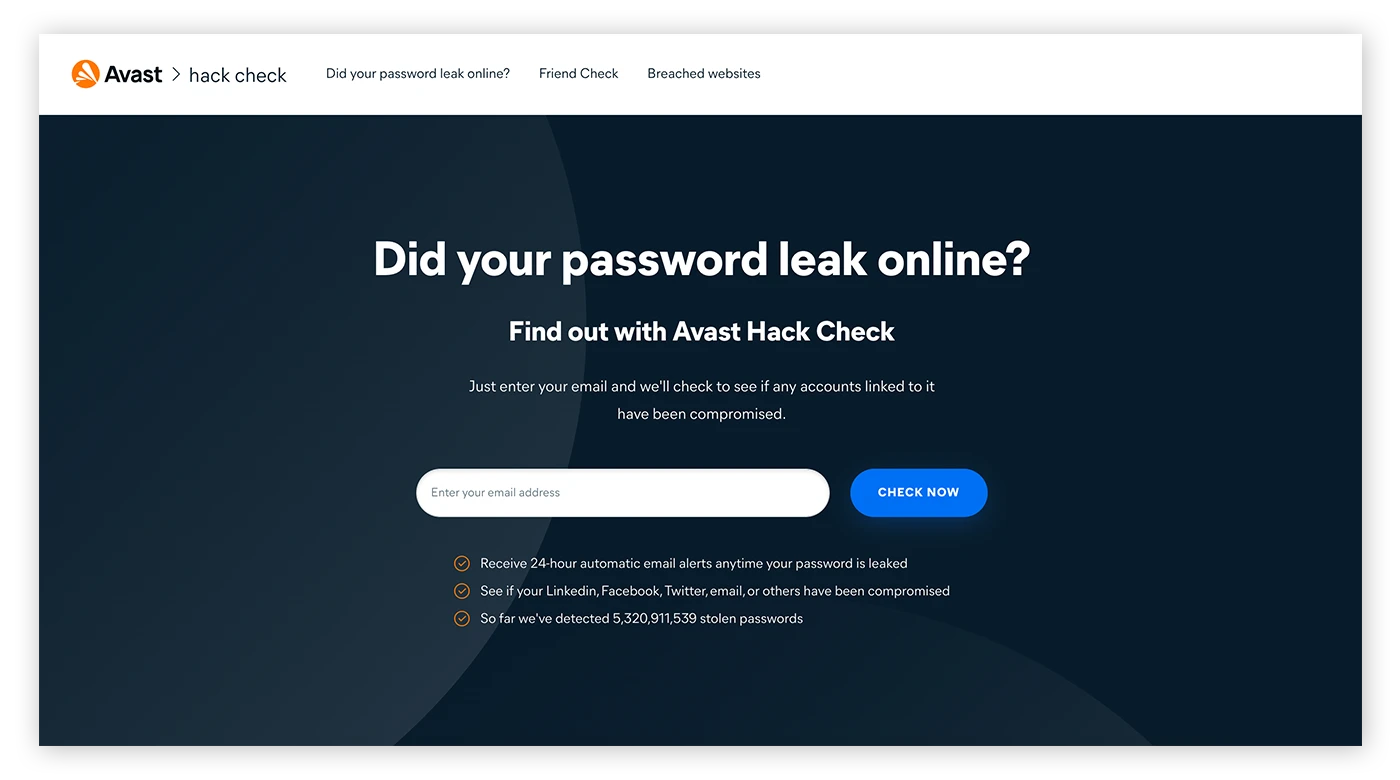 Avast HackCheck是一个检查你个人数据是否被暴露的免费工具。